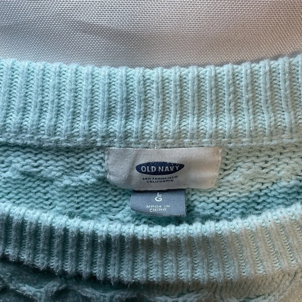 Womens's Large Sea Foam Cable Knit Crew Neck Sweater Old Navy Preppy Coastal